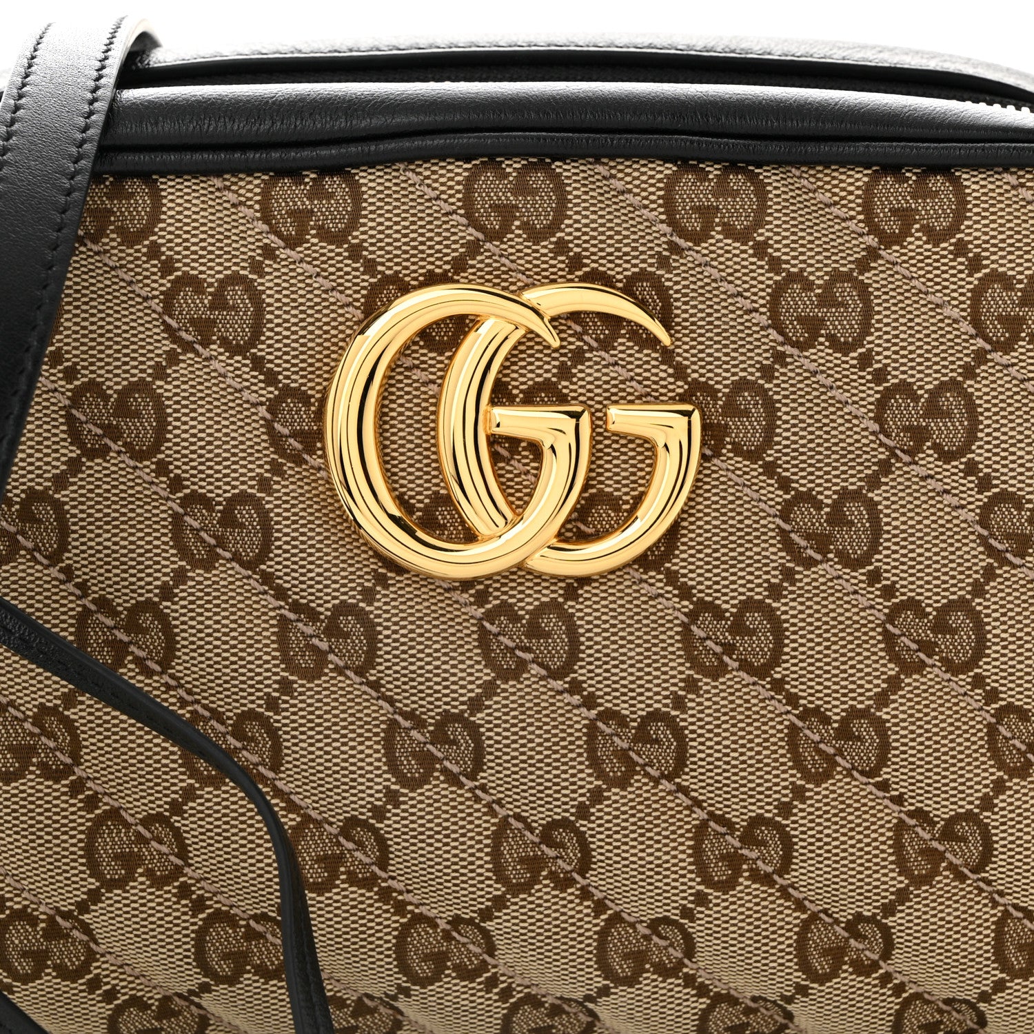 Gucci Monogram Matelasse Diagonal Small GG Marmont Chain Shoulder Bag Beige Black 8 of 10