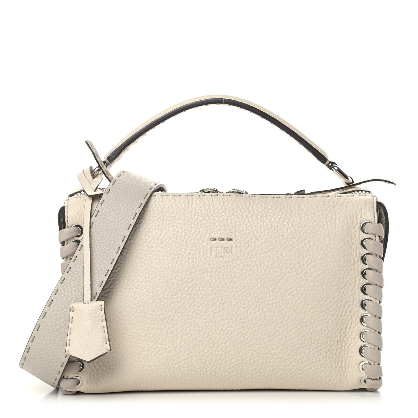 Cuoio Romano Selleria Vitello Dolce Lace Up Lei Boston Tote Camelia Milk Grigio Polvere