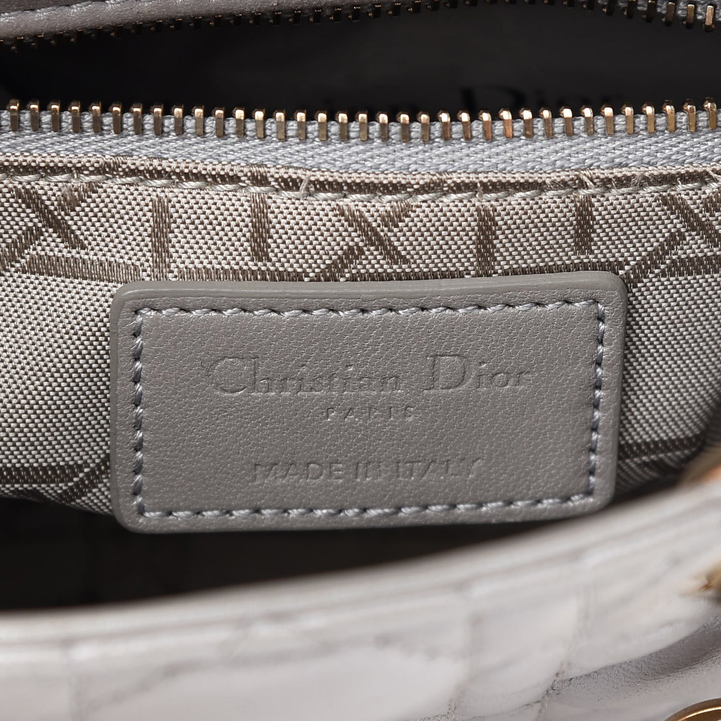 Metallic Lambskin Cannage Mini Lady Dior Grey