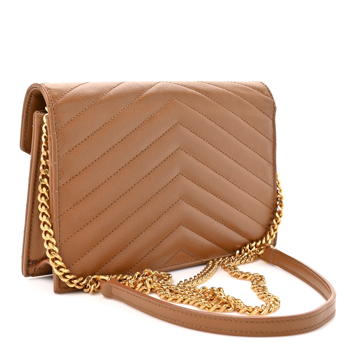 Saint Laurent Grain De Poudre Matelasse Chevron Monogram Envelope Chain Wallet Natural Dark 2 of 15