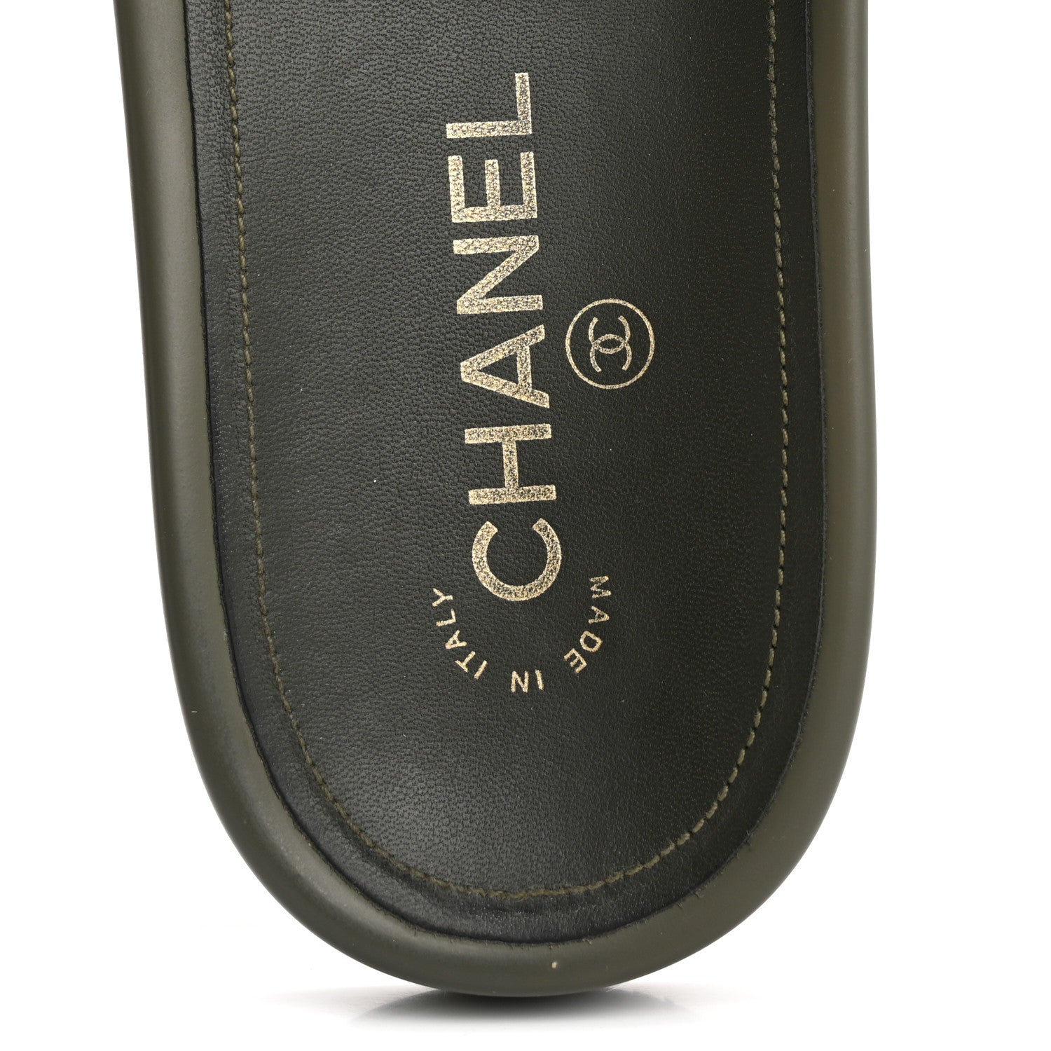 Chanel Satin Canvas Chain Slides Sandals Flats 40 Khaki 7 of 16