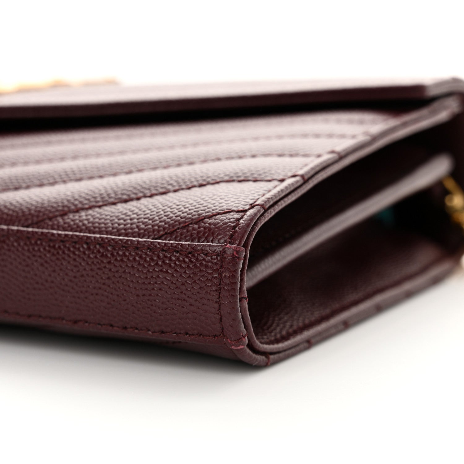 Saint Laurent Grain De Poudre Matelasse Chevron Monogram Chain Wallet Rouge Legion 10 of 11