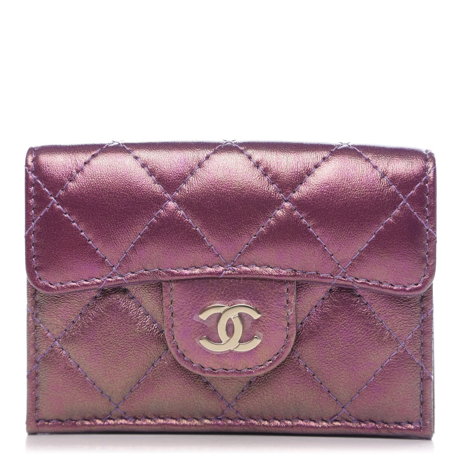 Chanel Iridescent Lambskin Small Quilted Flap Wallet Purple 1 of 8