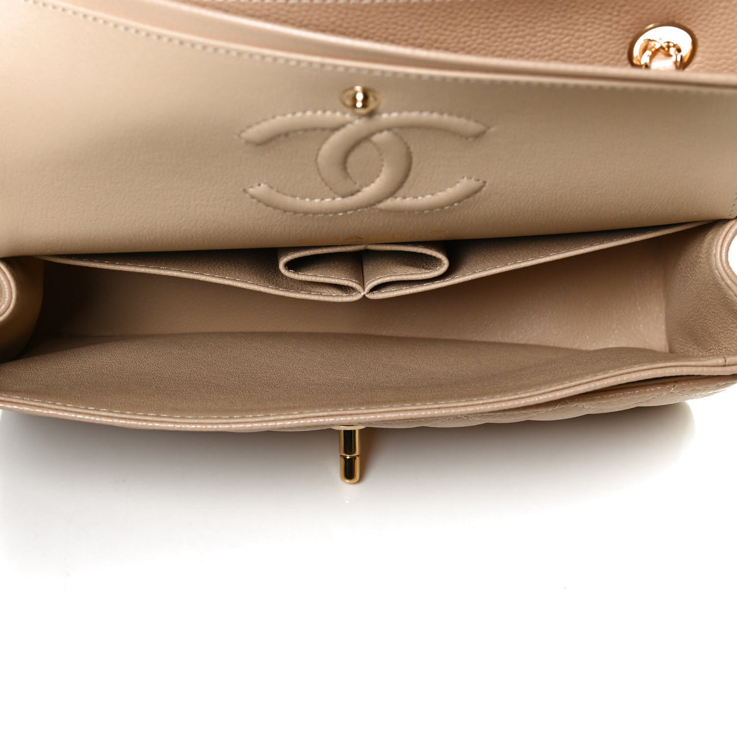 Caviar Quilted Small Double Flap Beige