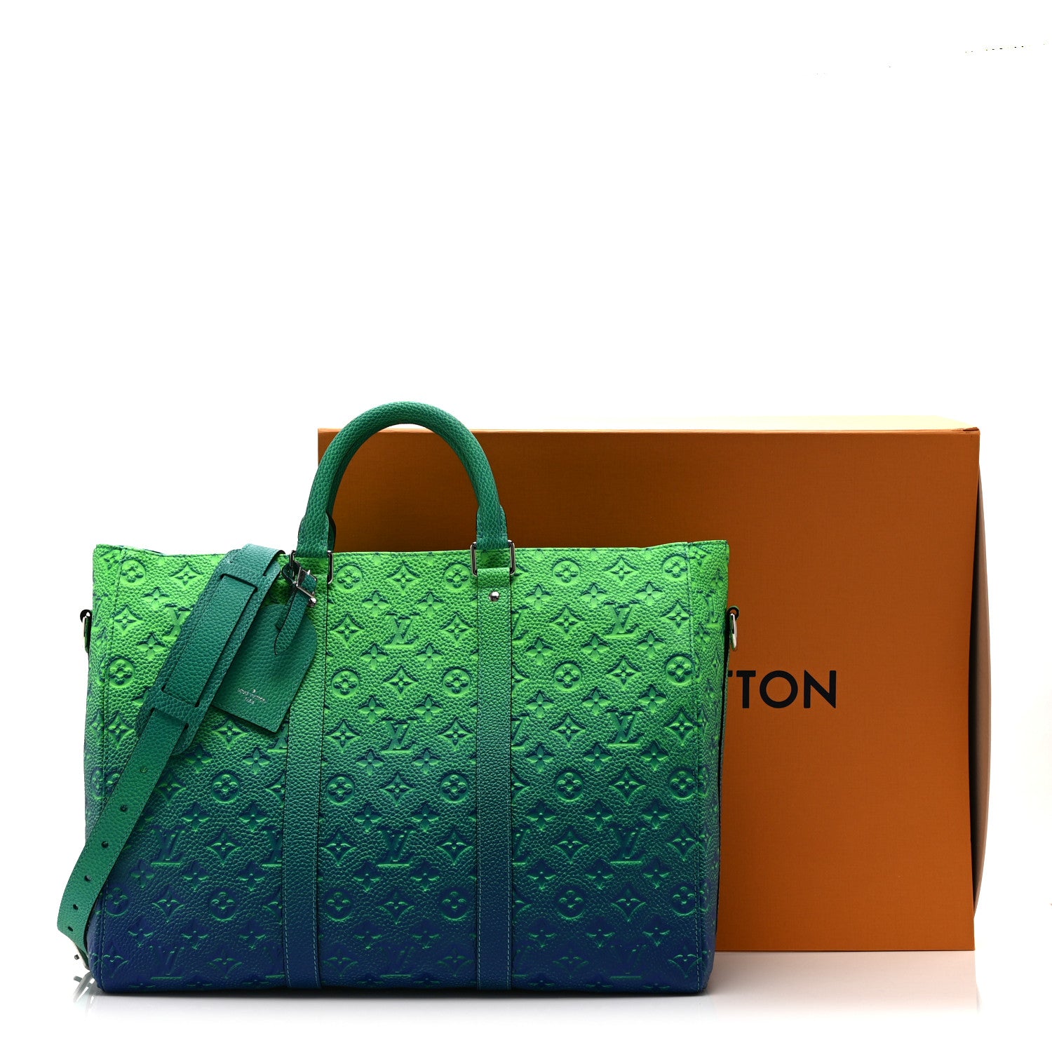 Louis Vuitton Taurillon Illusion Keepall Tote Bleu Vert 10 of 10