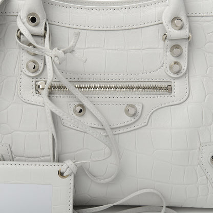 Balenciaga Matte Supple Lambskin Crocodile Embossed Classic Silver Hardware S City White 10 of 10
