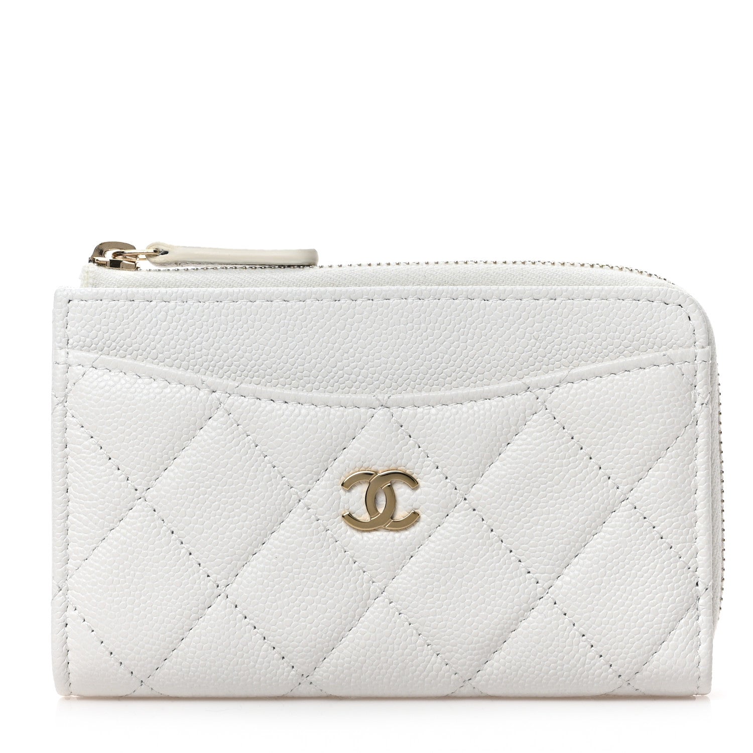 Chanel Caviar Quilted CC Zip Around Card Holder White 1 of 7