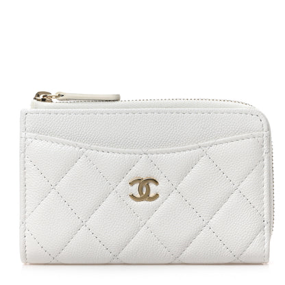 Chanel Caviar Quilted CC Zip Around Card Holder White 1 of 7