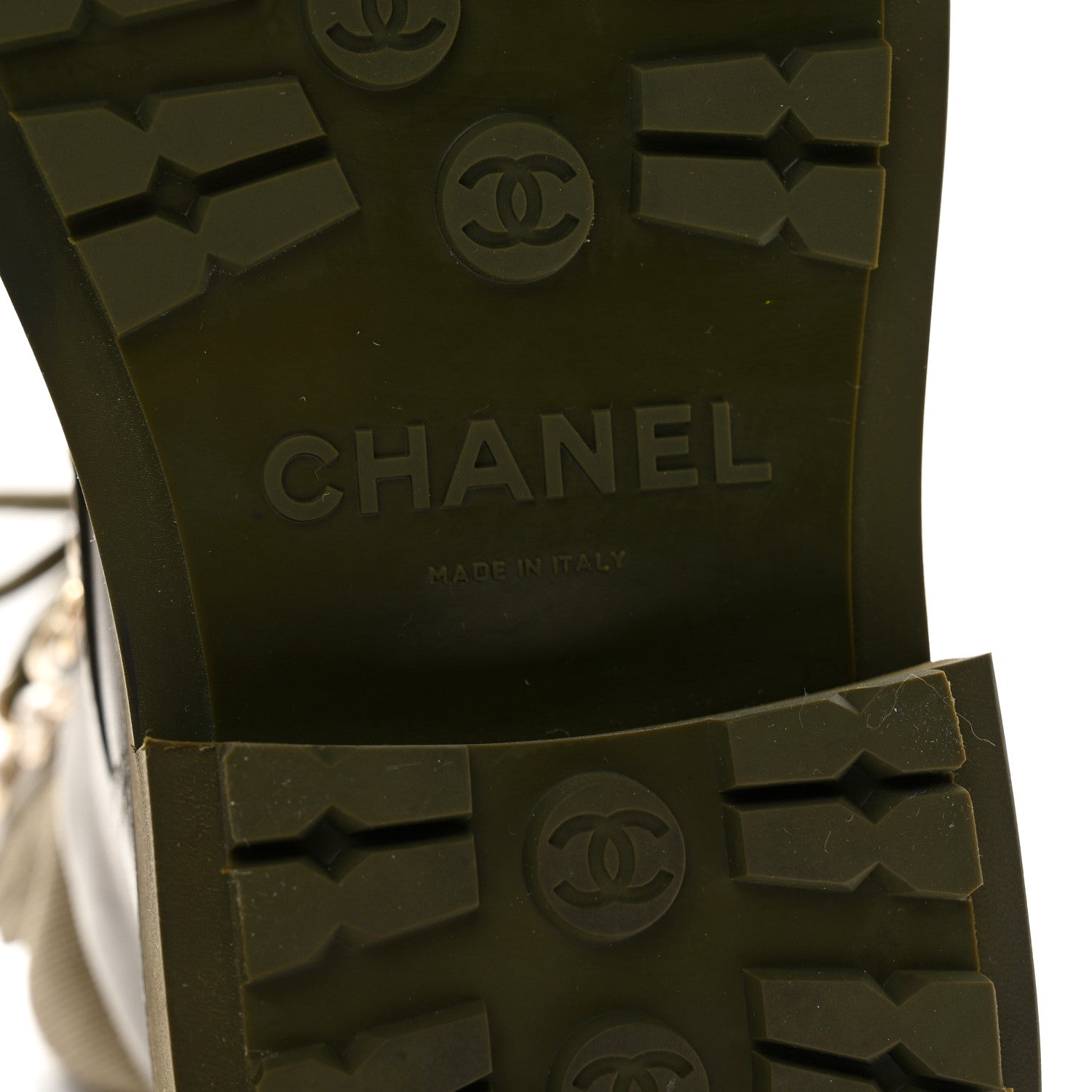 Chanel Calfskin Knit Lace Up Combat Boots 35 Green 7 of 9