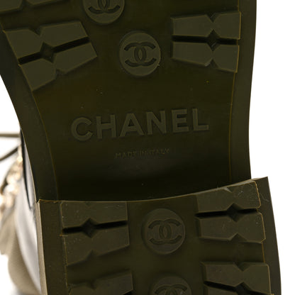 Chanel Calfskin Knit Lace Up Combat Boots 35 Green 7 of 9