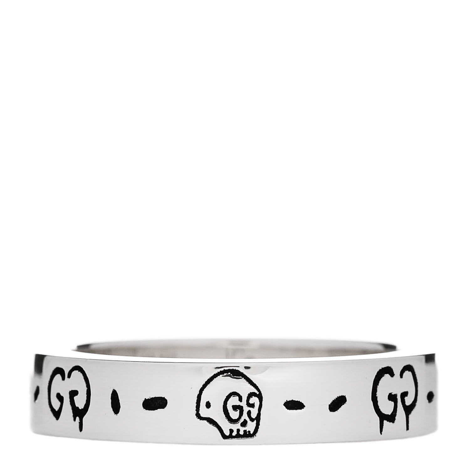 Gucci Sterling Silver 4mm GucciGhost Hamlet Skull Narrow Ring 50 5.5 1 of 6