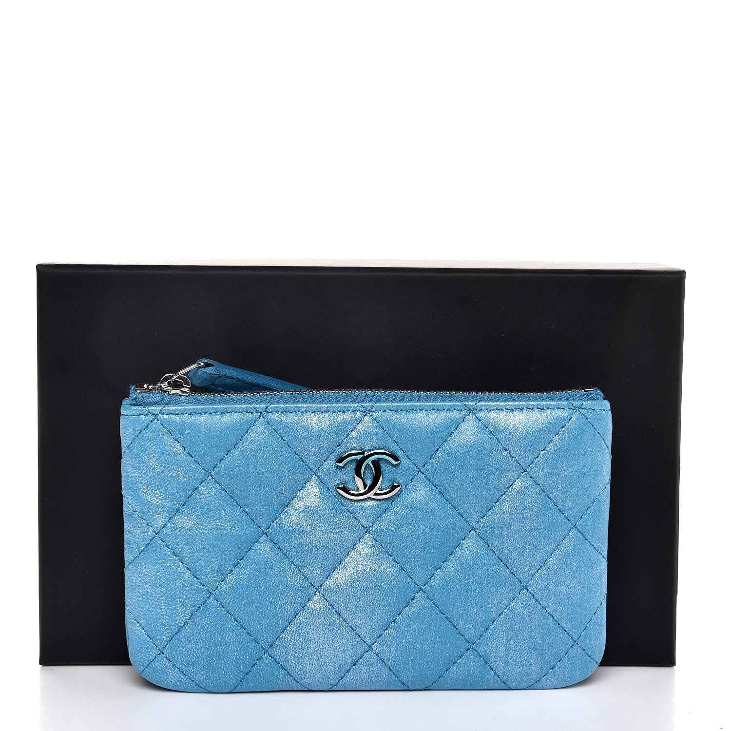 Chanel Metallic Lambskin Small Cosmetic Case Turquoise 10 of 10
