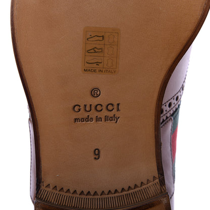 Gucci Calfskin Web Bee Embroidered Mens Lace Up Brogue Wingtip Derby Shoes 9 Cuir 8 of 10