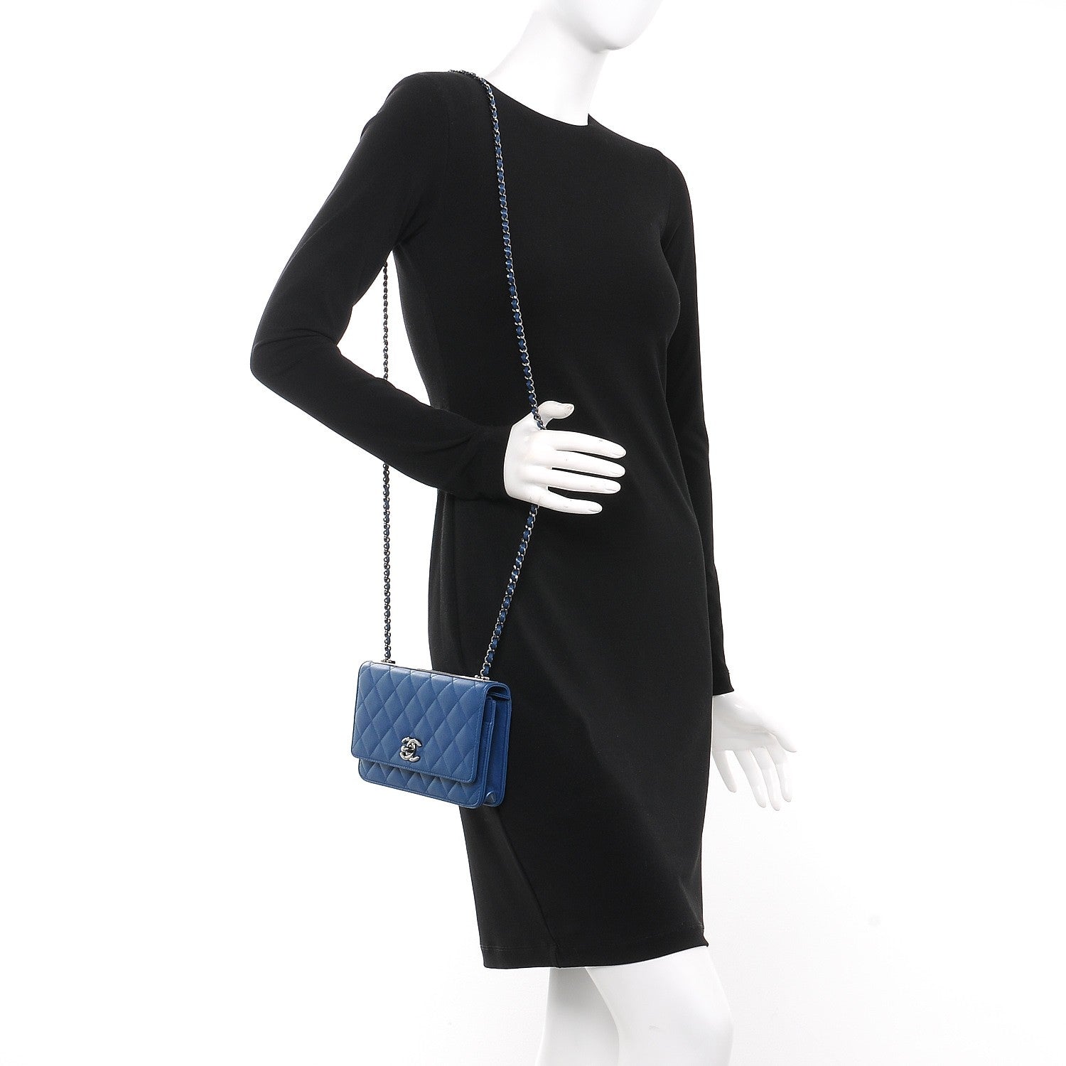 Chanel Lambskin Quilted Trendy CC Wallet On Chain WOC Blue 2 of 10
