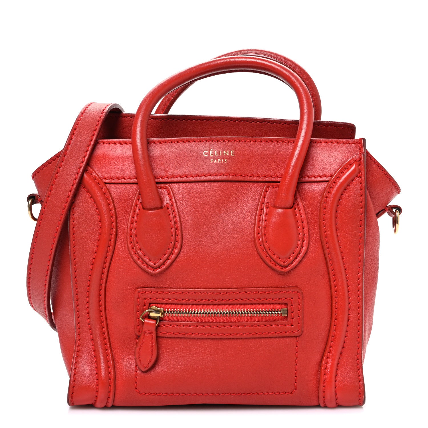 Celine Smooth Calfskin Nano Luggage Red 1 of 10