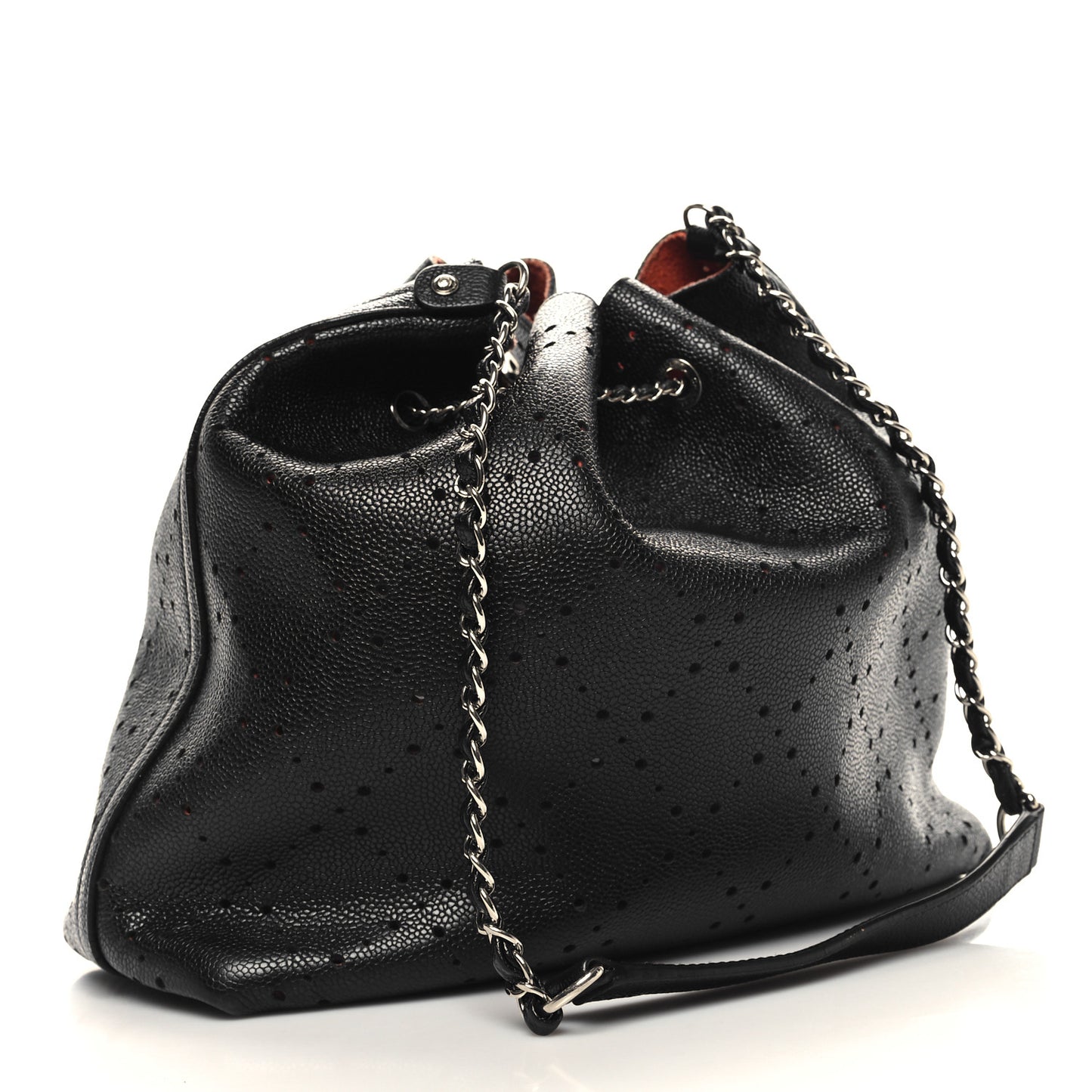 Caviar Perforated Drawstring CC Bag Black Orange