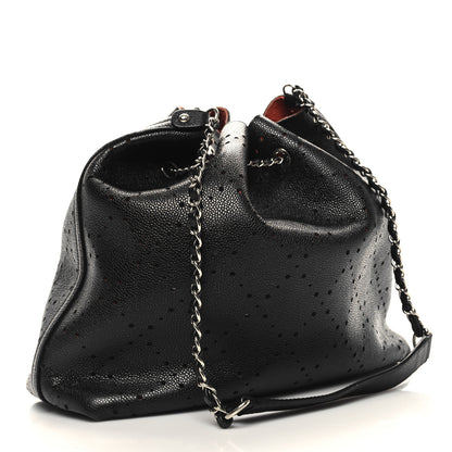 Chanel Caviar Perforated Drawstring CC Bag Black Orange 3 of 15
