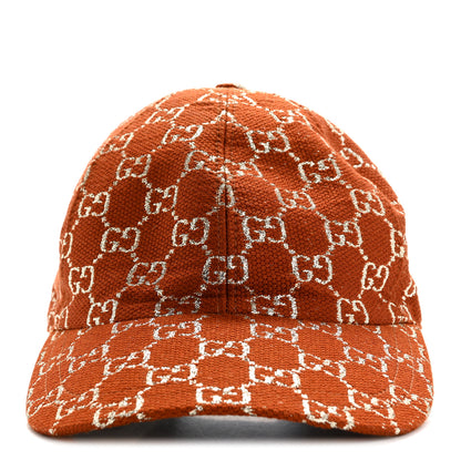 Gucci Canvas Lame GG Monogram Rush Baseball Hat S Burnt Orange Silver 3 of 9