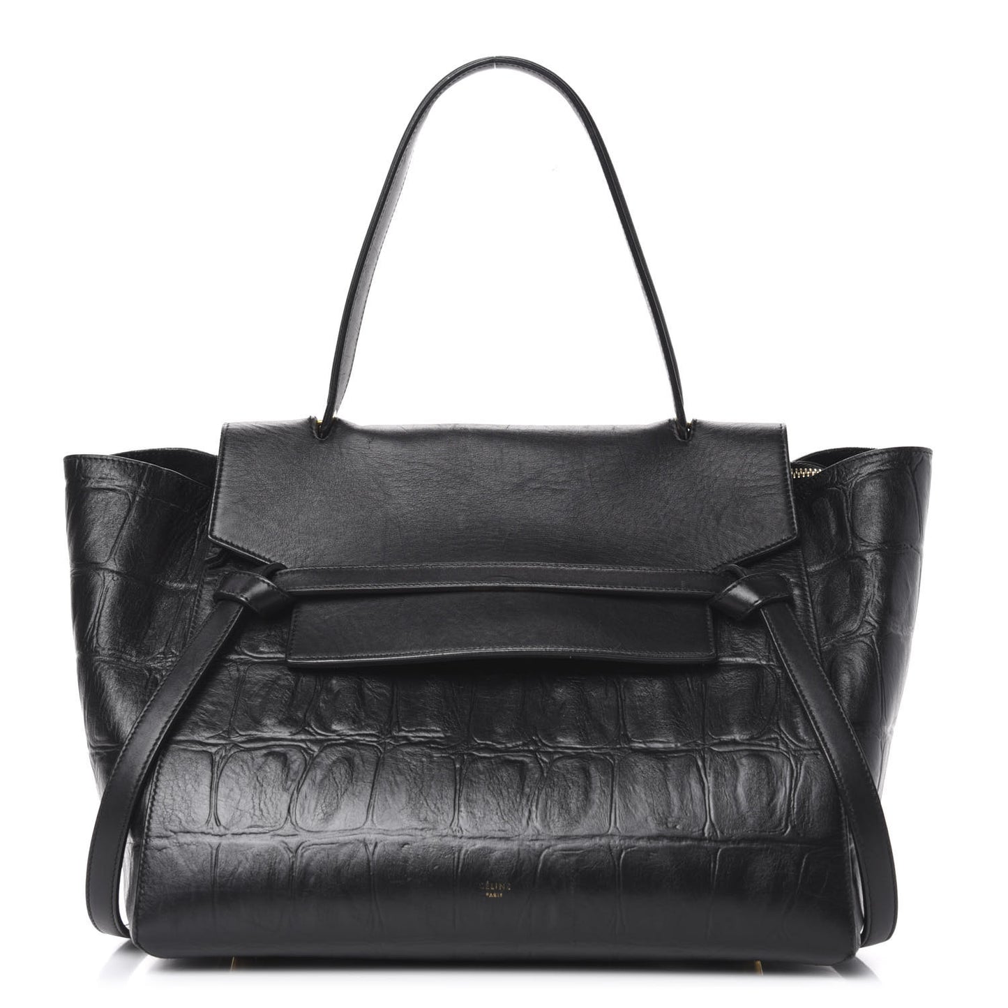 Calfskin Crocodile Embossed Small Belt Bag Black