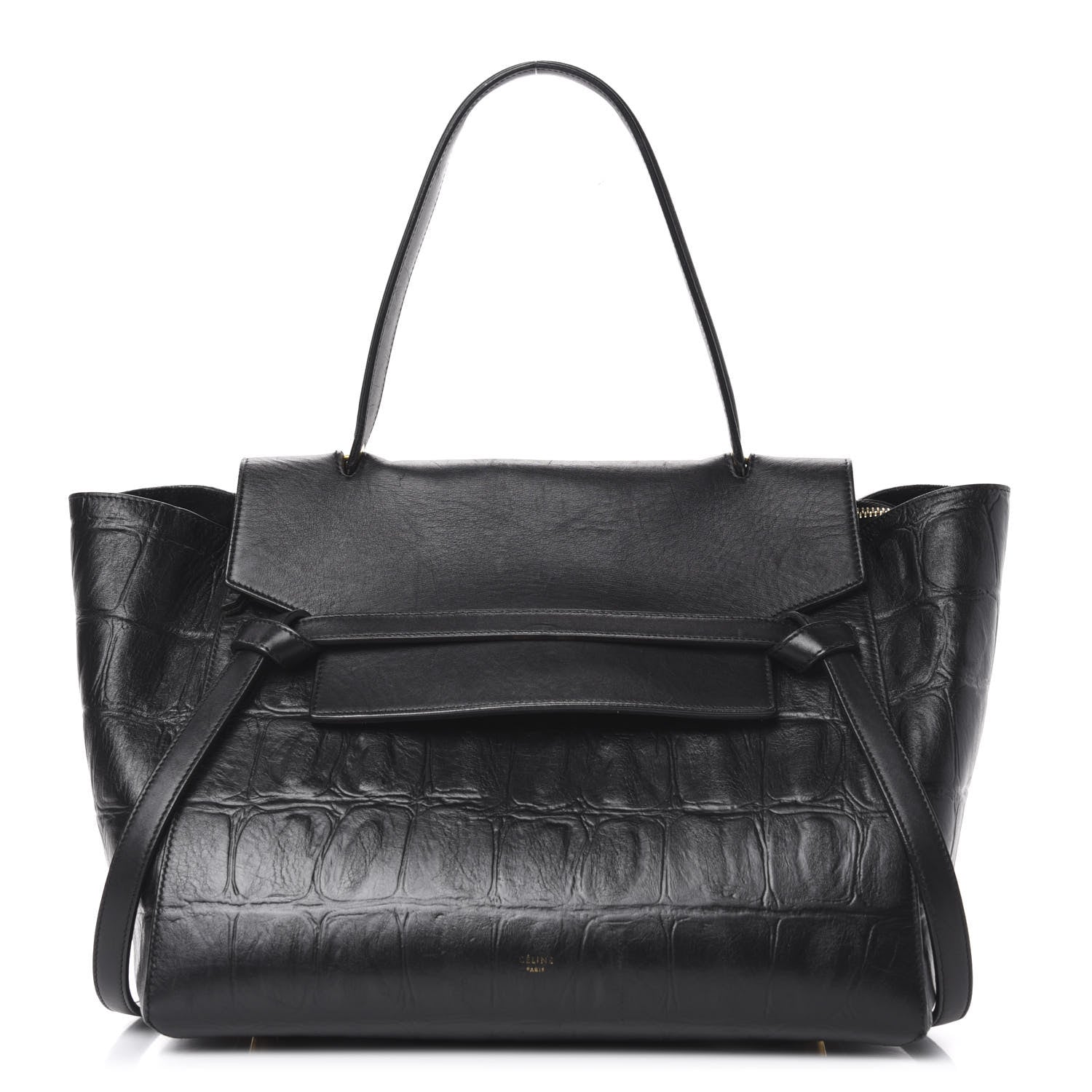 Celine Calfskin Crocodile Embossed Small Belt Bag Black 1 of 9