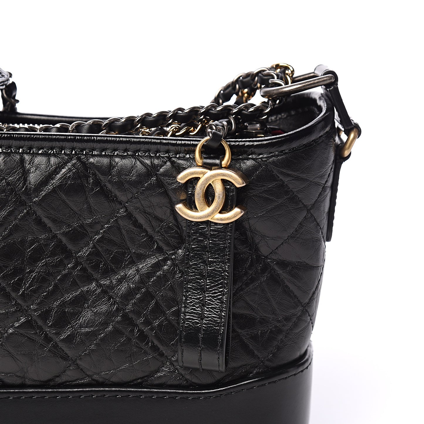 Aged Calfskin Quilted Small Gabrielle Hobo Black