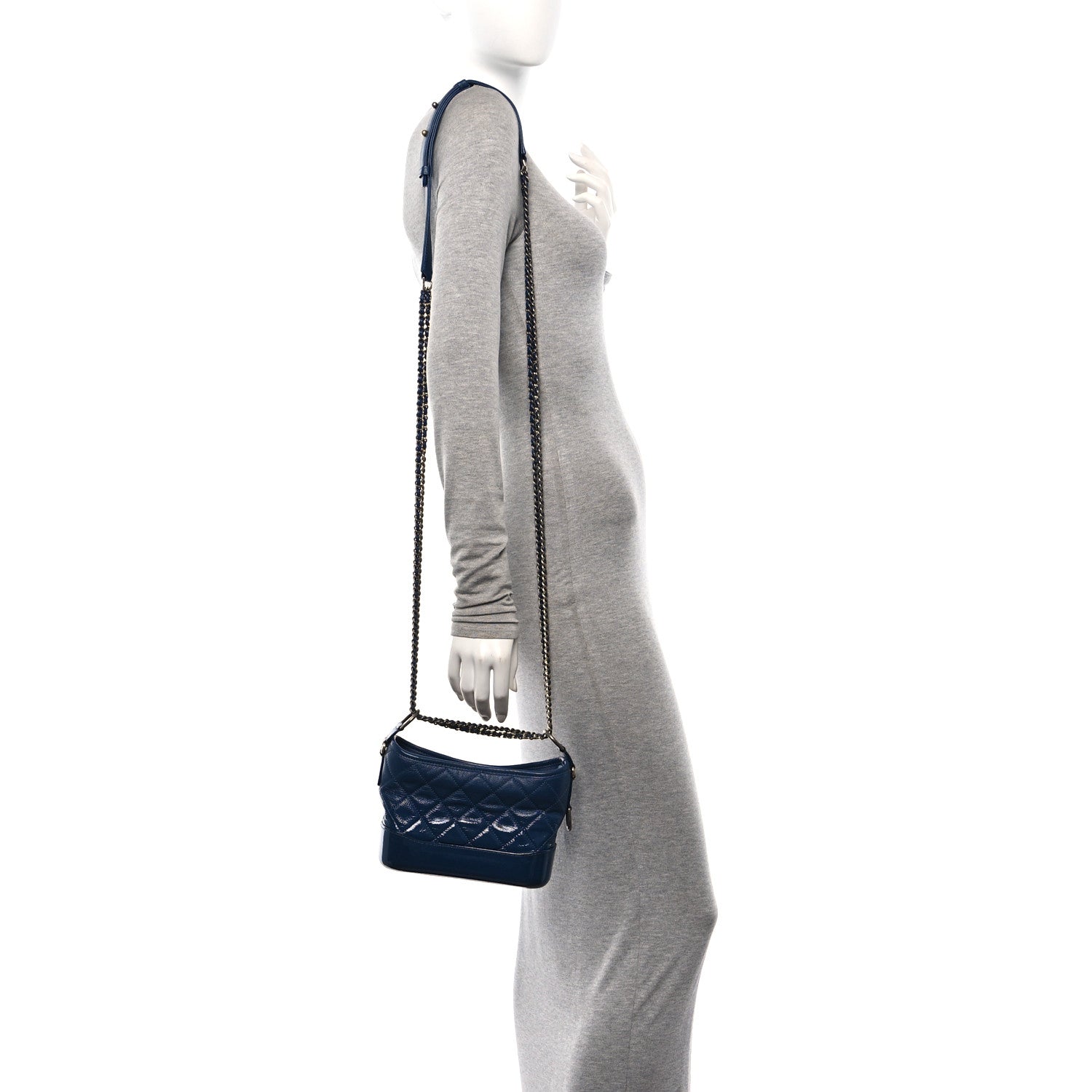 Chanel Patent Goatskin Quilted Small Gabrielle Hobo Blue 2 of 10