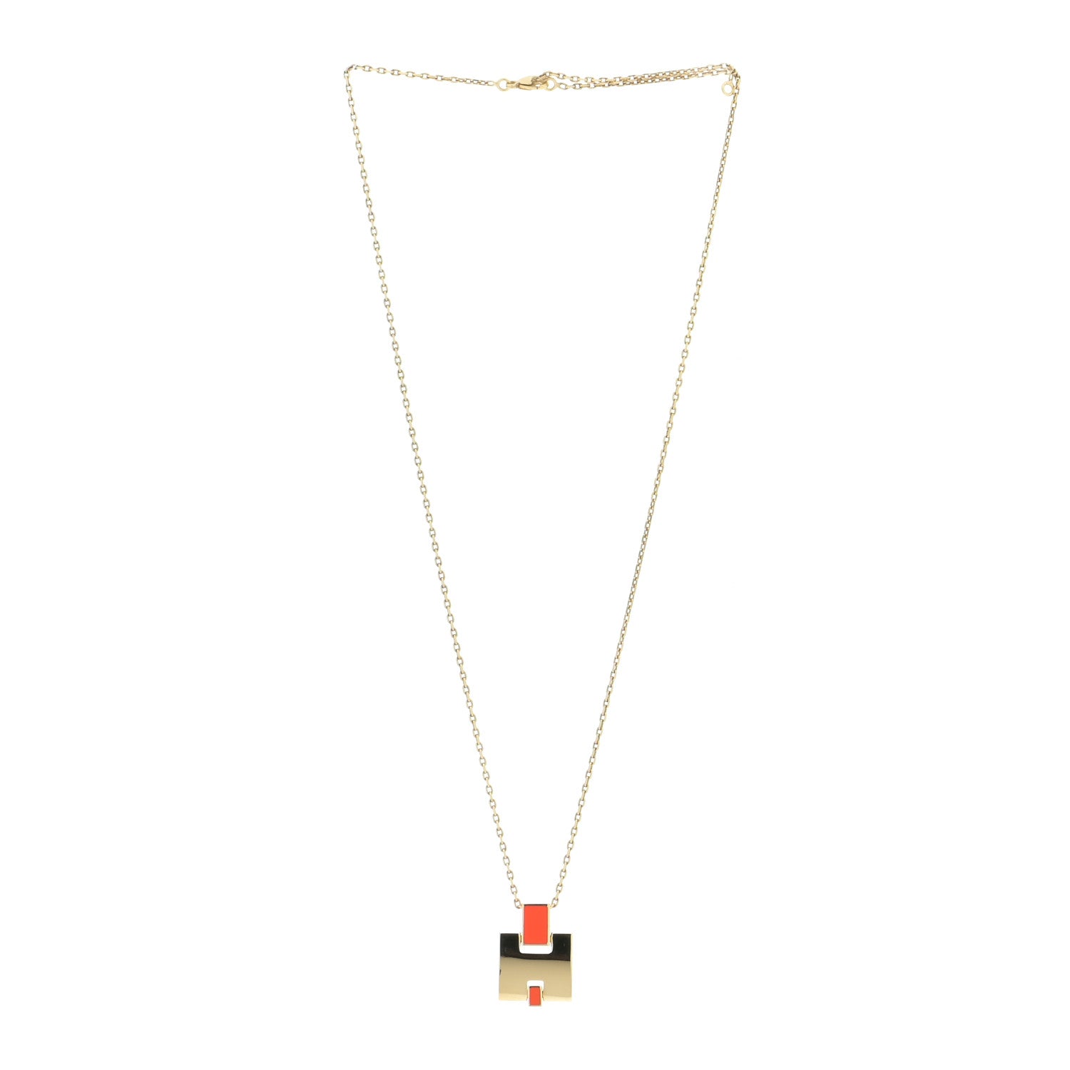 Hermes Gold Plated Lacquered Eileen Pendant Necklace Orange Fonce 6 of 12