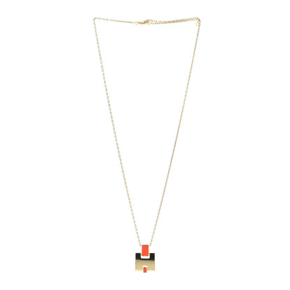 Hermes Gold Plated Lacquered Eileen Pendant Necklace Orange Fonce 6 of 12