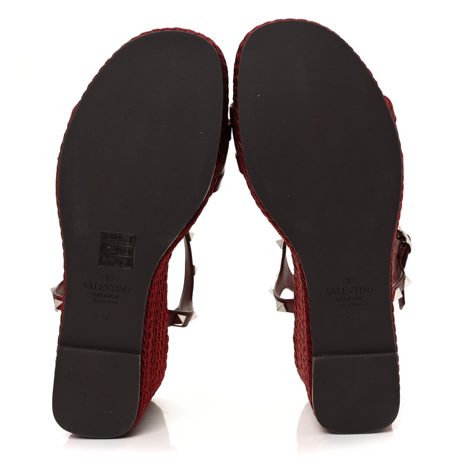 Valentino Garavani Silk Calfskin Rockstud Torchon Espadrille 25/115mm Wedge Sandals 41 Cerise 5 of 7