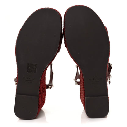 Valentino Garavani Silk Calfskin Rockstud Torchon Espadrille 25/115mm Wedge Sandals 41 Cerise 5 of 7