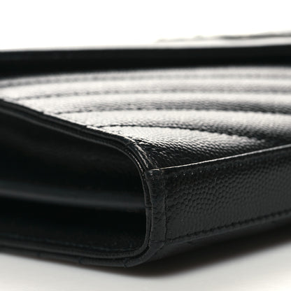 Saint Laurent Grain De Poudre Matelasse Chevron Monogram Chain Wallet Black 9 of 11