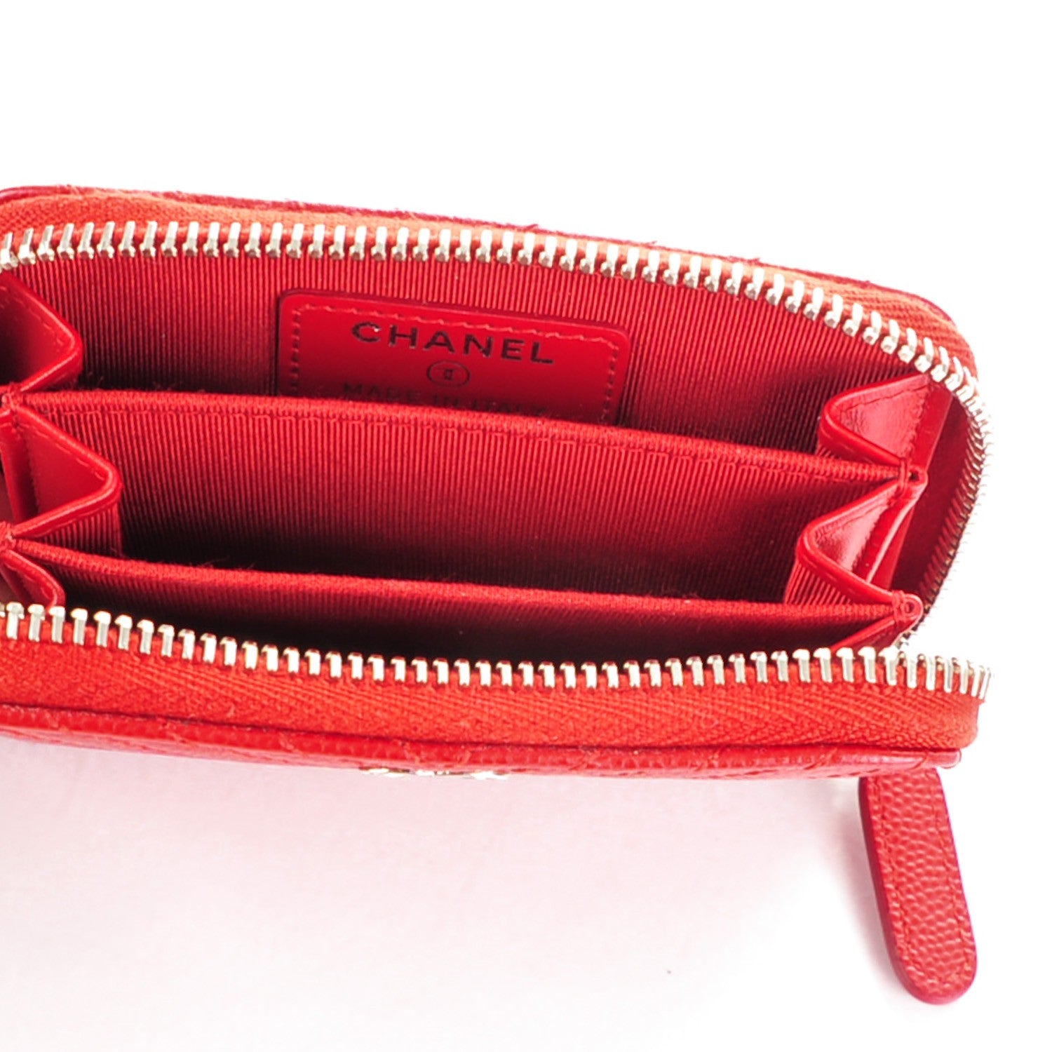 Chanel Caviar Chevron Quilted Zip Around Coin Purse Red 5 of 7