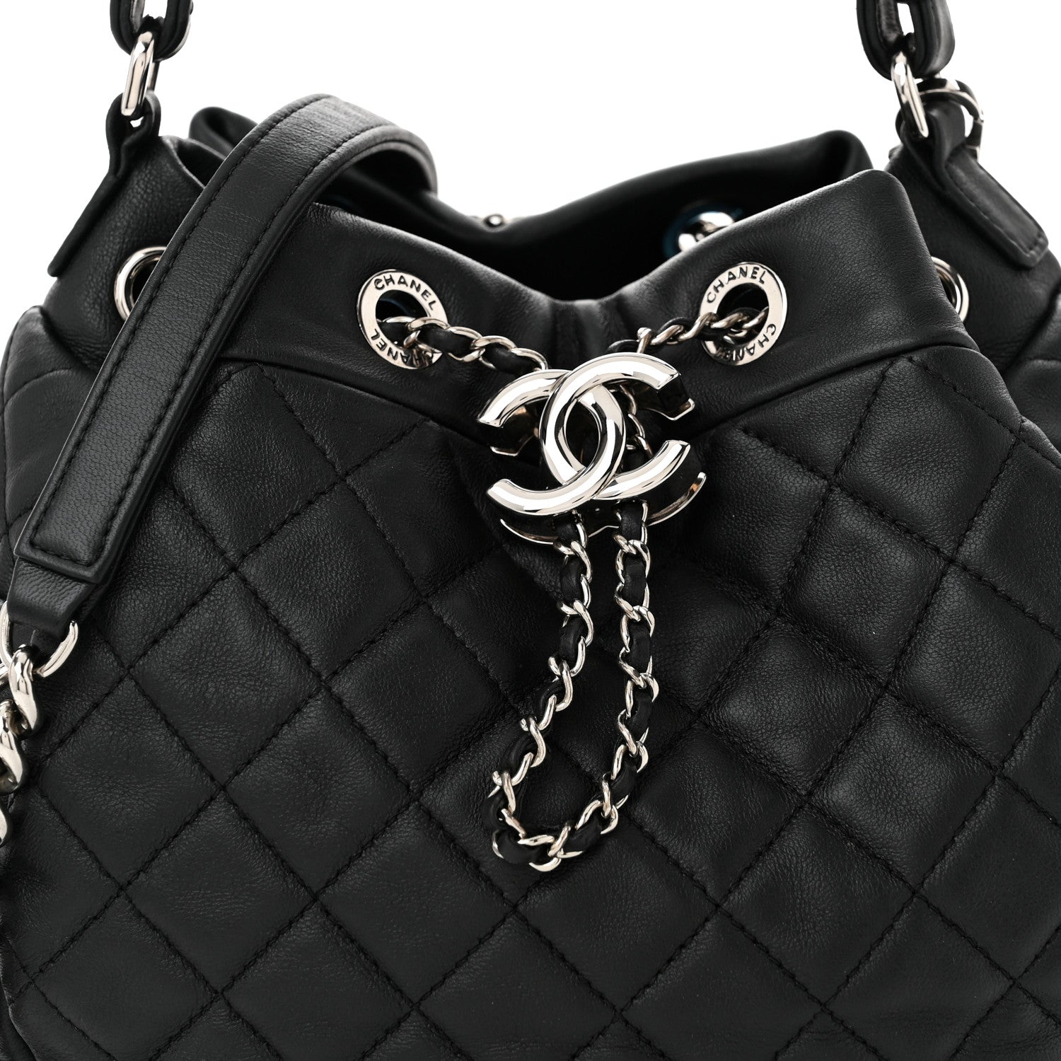 Chanel Lambskin Quilted CC Chain Drawstring Tote Black 8 of 10