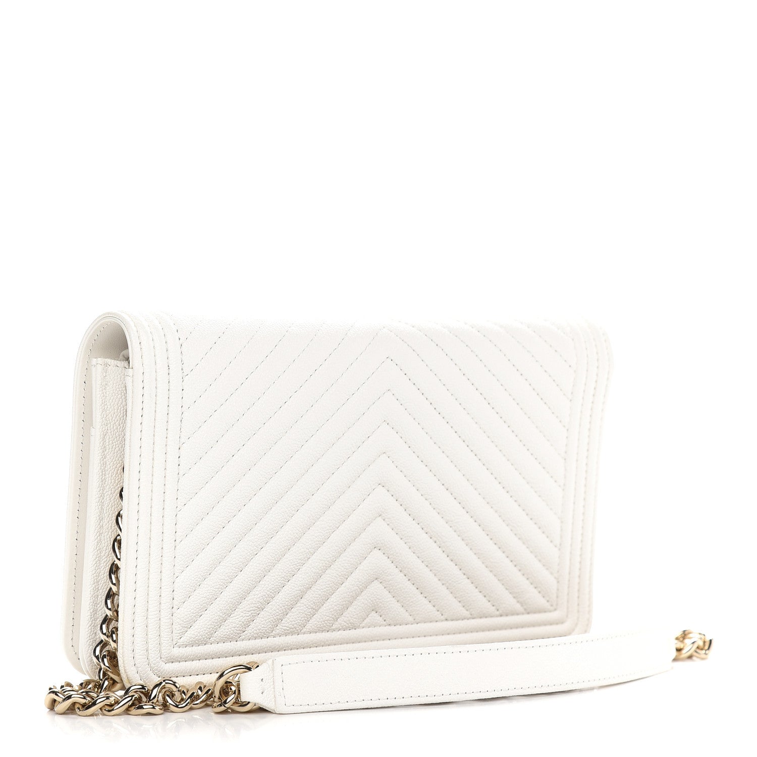 Chanel Caviar Chevron Boy Wallet On Chain WOC White 3 of 10