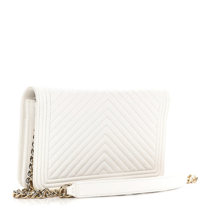 Chanel Caviar Chevron Boy Wallet On Chain WOC White 3 of 10