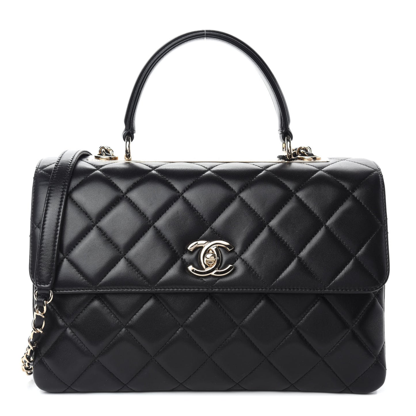 Lambskin Quilted Medium Trendy CC Flap Dual Handle Bag Black
