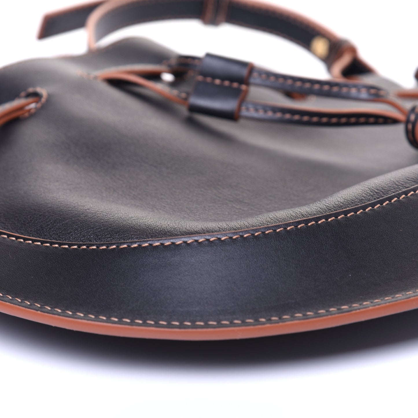 Nappa Horseshoe Bag Black Tan