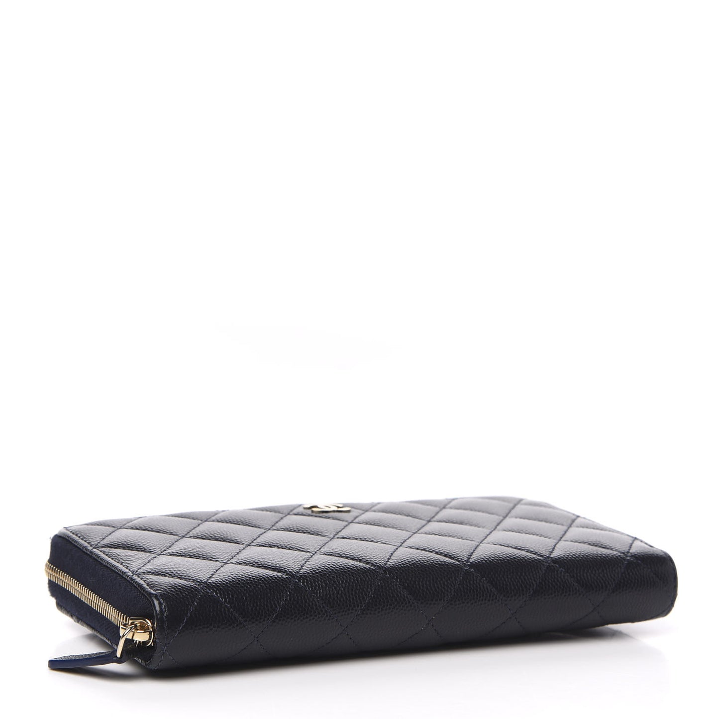Caviar Quilted Large Gusset Zip Around Wallet Navy