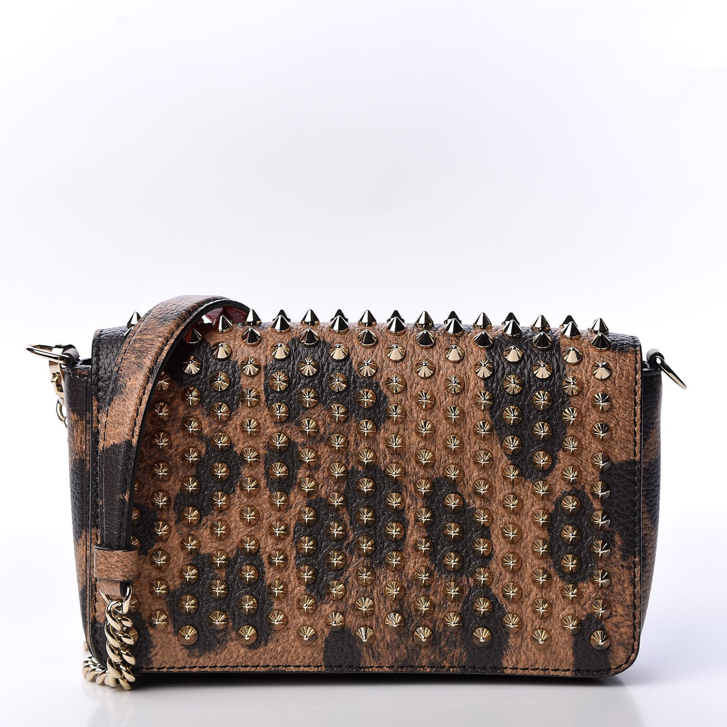 Calfskin Empire Leopard Spiked Zoompouch Crossbody Brown Gold