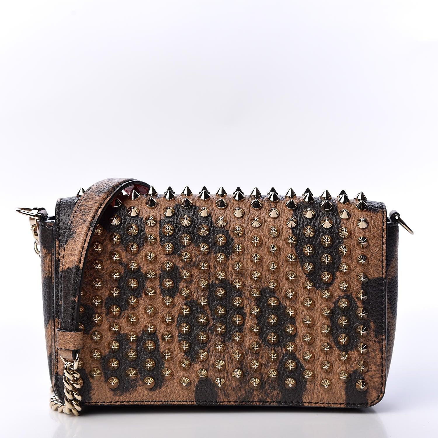 Christian Louboutin Calfskin Empire Leopard Spiked Zoompouch Crossbody Brown Gold 1 of 8
