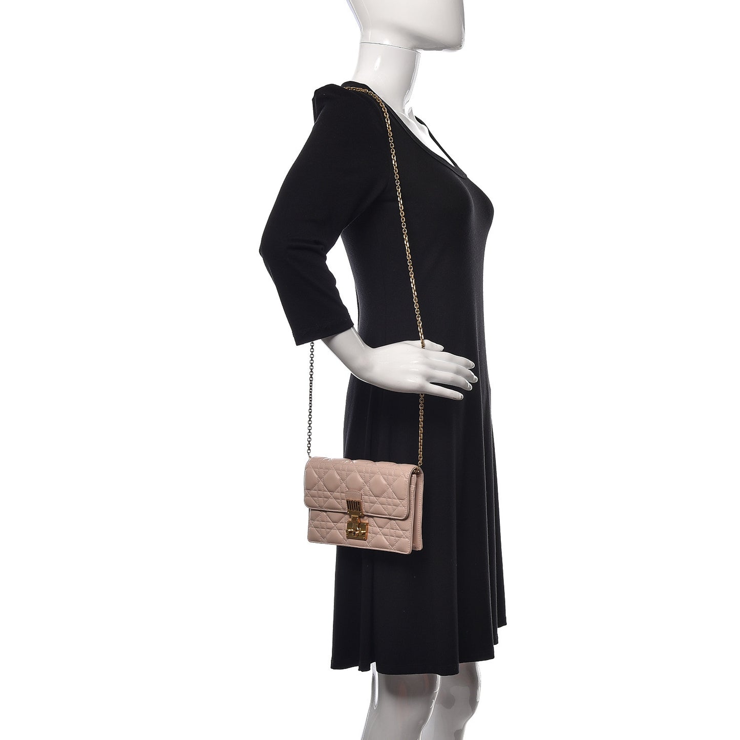Lambskin Cannage Dioraddict Wallet on Chain Clutch Rose Poudre