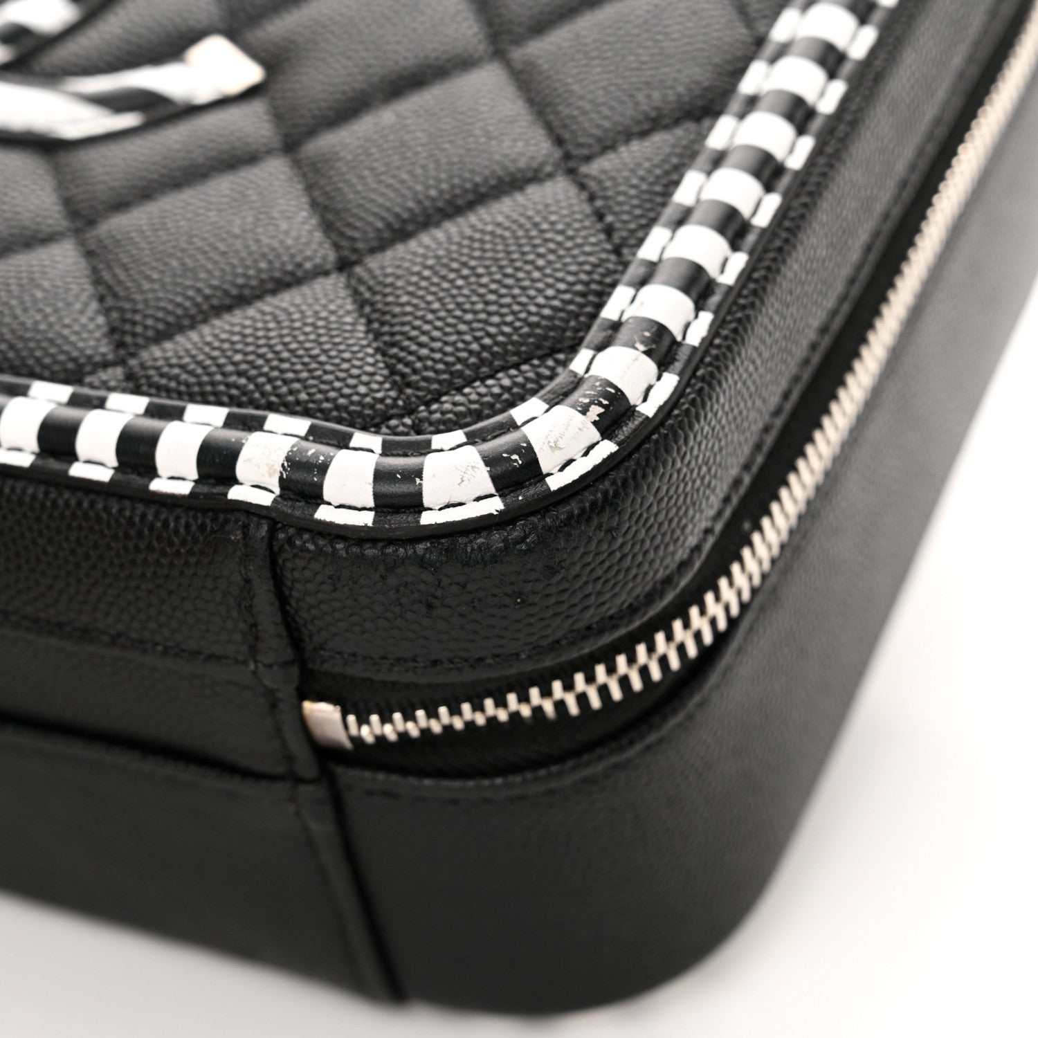 Chanel Caviar Quilted Striped Medium CC Filigree Vanity Case Black White 11 of 11