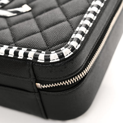 Chanel Caviar Quilted Striped Medium CC Filigree Vanity Case Black White 11 of 11