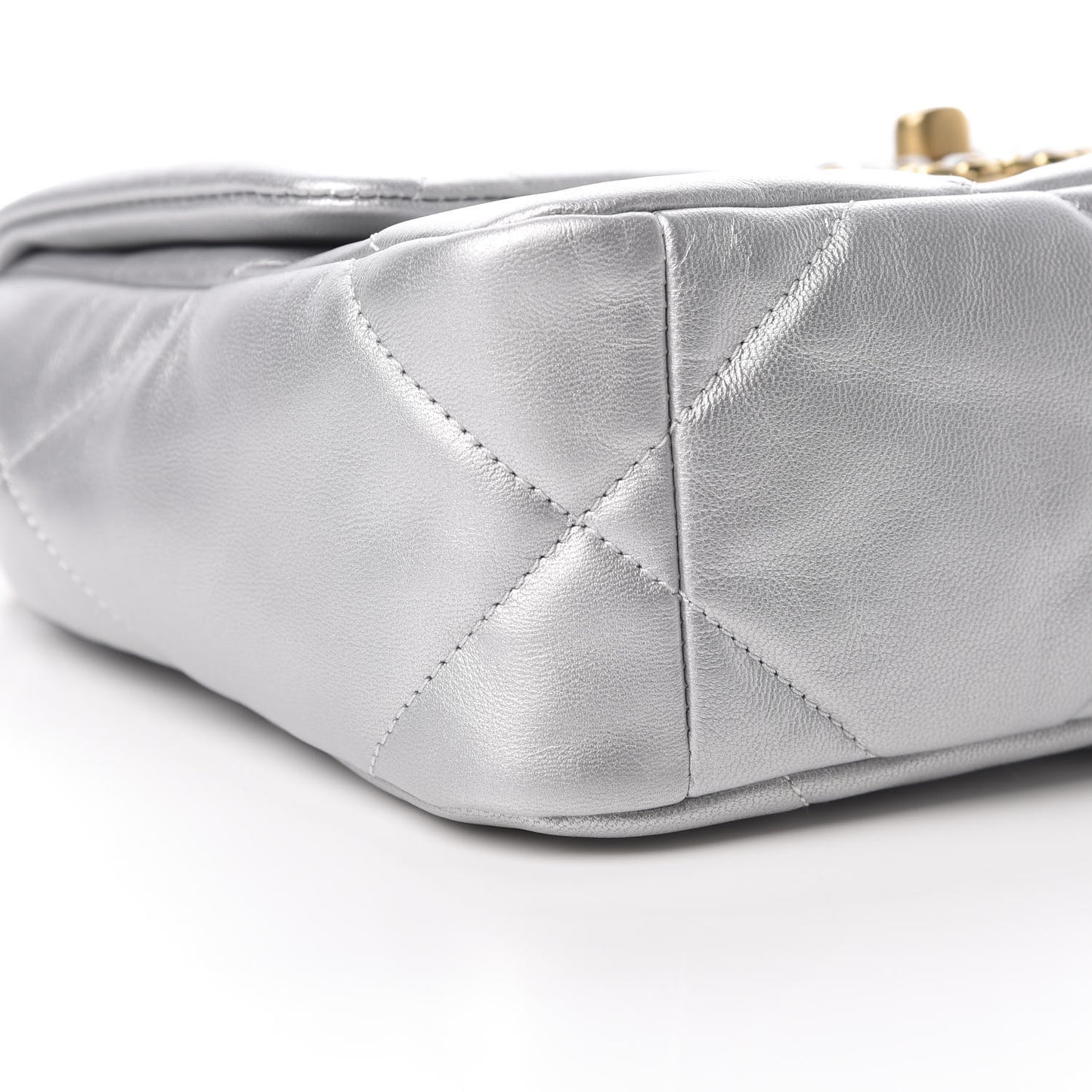 Metallic Goatskin Quilted Medium 19 Flap Silver