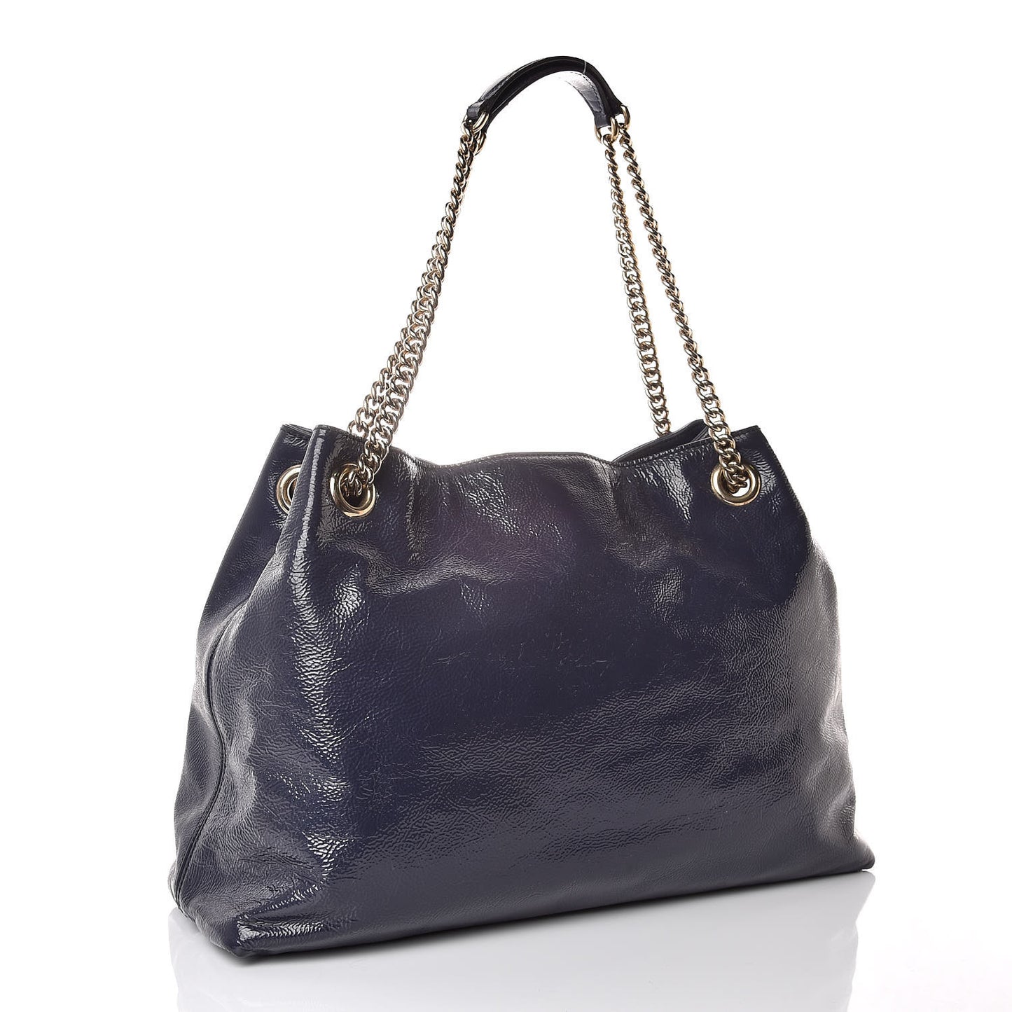 Patent Medium Soho Chain Shoulder Bag Uniform Blue