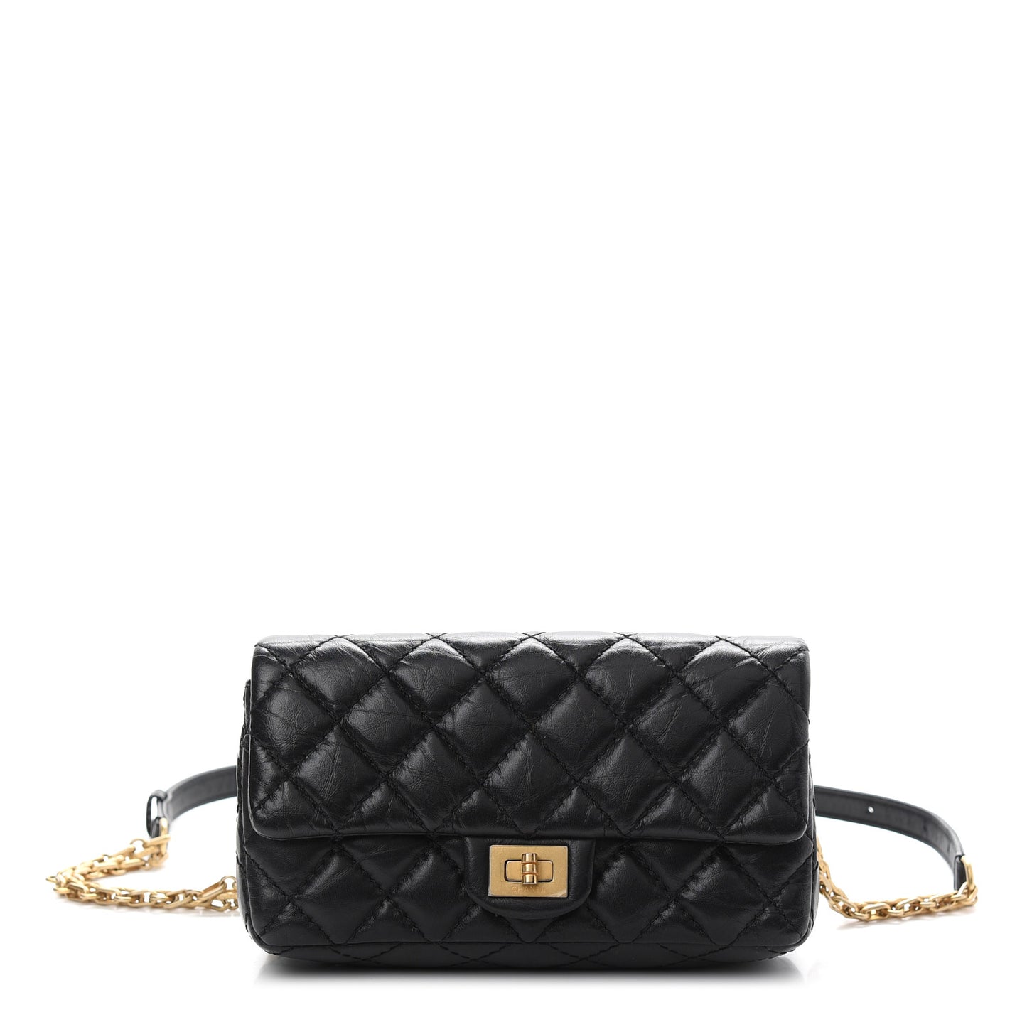 Aged Calfskin Quilted 2.55 Reissue Chain Waist Bag Black