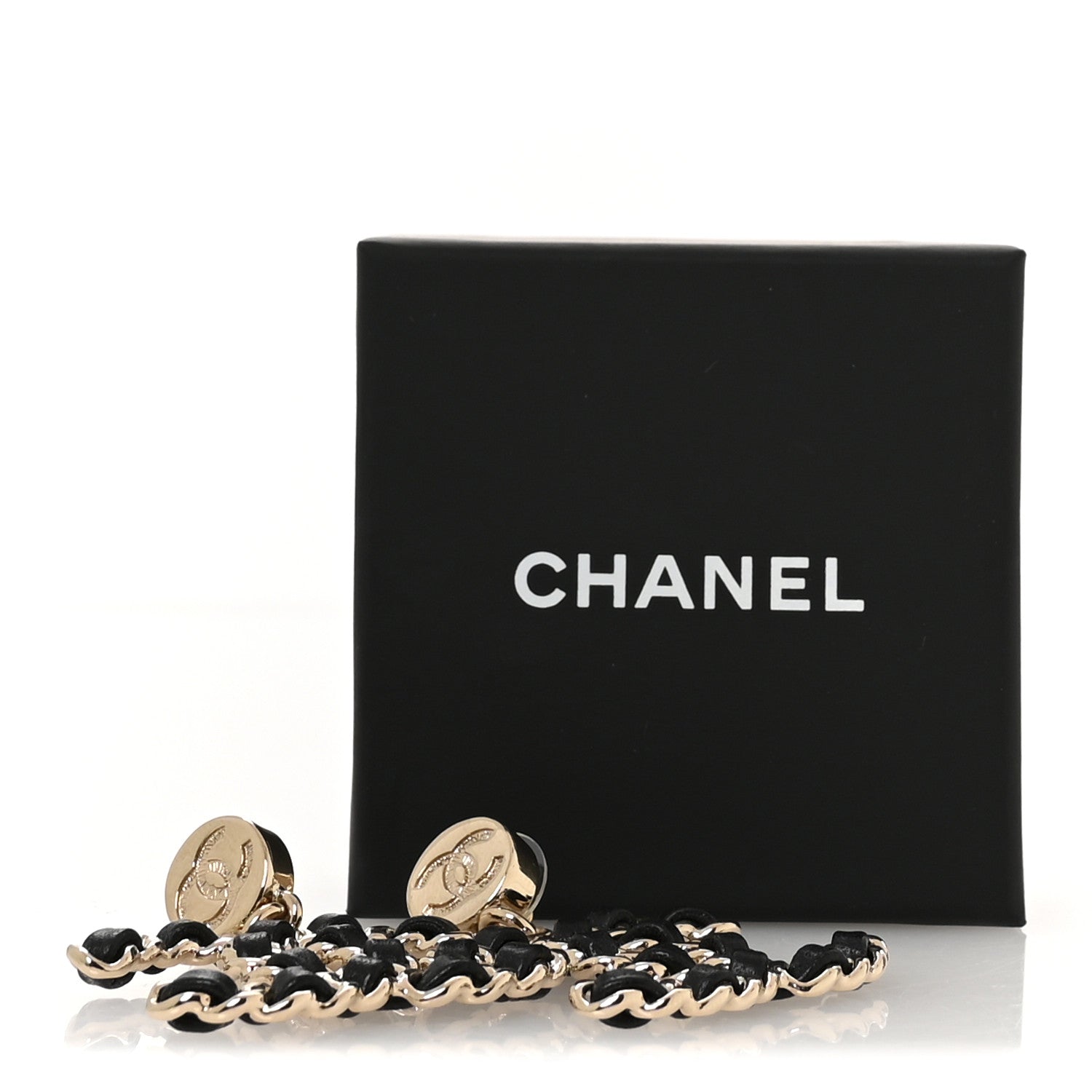 Chanel Lambskin Chain CC Drop Earrings Black Gold 5 of 5