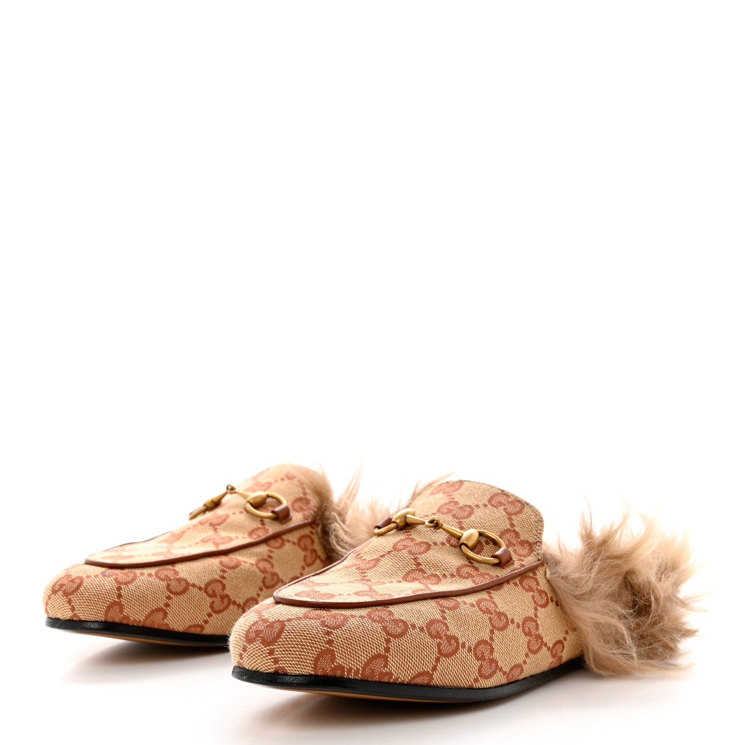 Gucci GG Monogram Fur Mens Princetown Slippers 37 Beige Ruggine Rust 3 of 9