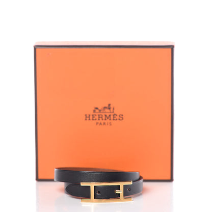 Hermes Chamonix Tadelakt Behapi Double Tour Reversible Bracelet XS Black Fauve 5 of 5