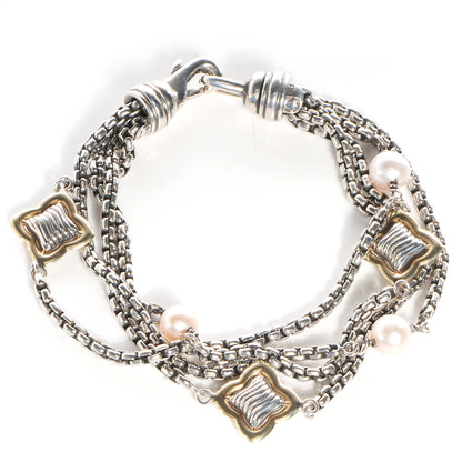 David Yurman Sterling Silver 18K Yellow Gold Pearl Multistrand Quatrefoil Bracelet 1 of 6